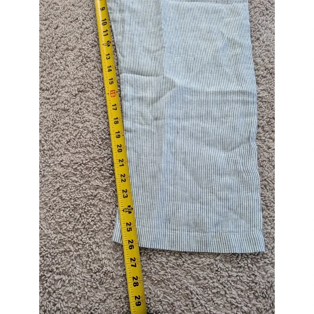 Quince 100% European Linen Tapered Ankle Pant Blue Pinstripe Size Large NWT